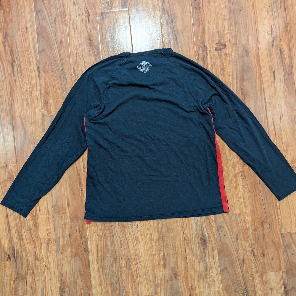 Y2K Guess Long Sleeve Black Red Graphic Stripe V-Neck Women's‎ XL Cotton Vintage - Picture 4 of 8